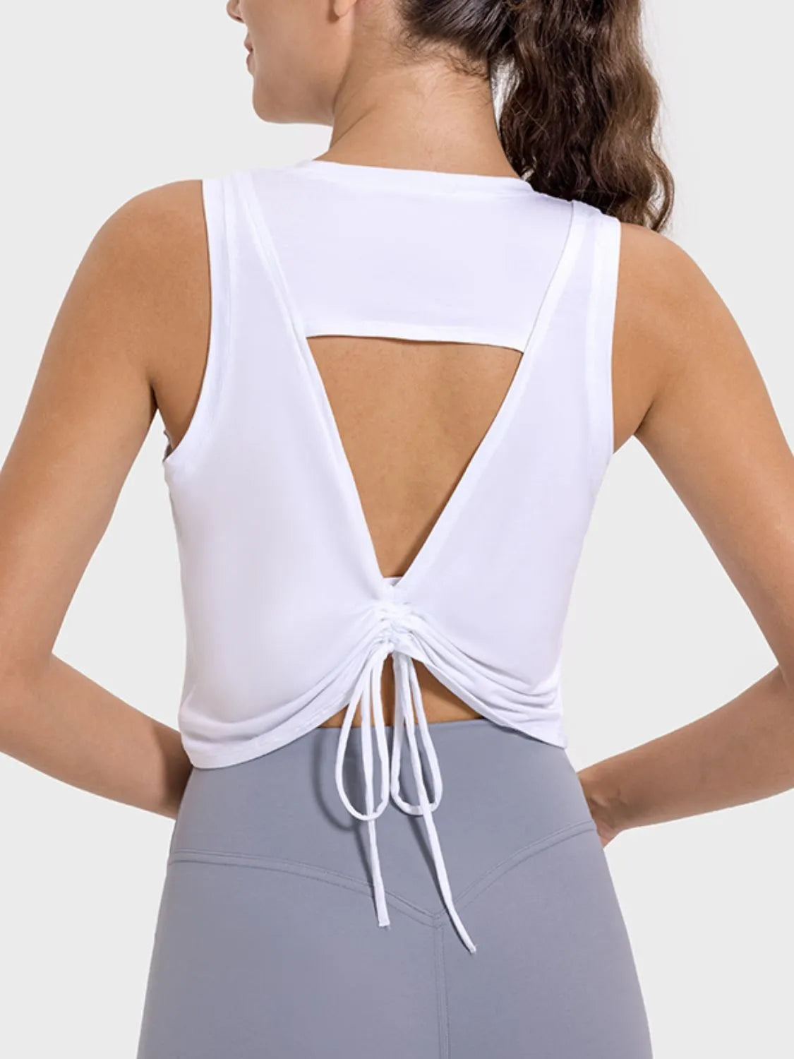 Millennia Drawstring Cutout Round Neck Active Tank - Wellen Fashion