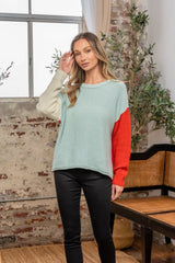 Sew In Love Full Size Color Block Drop Shoulder Sweater - Wellen Fashion