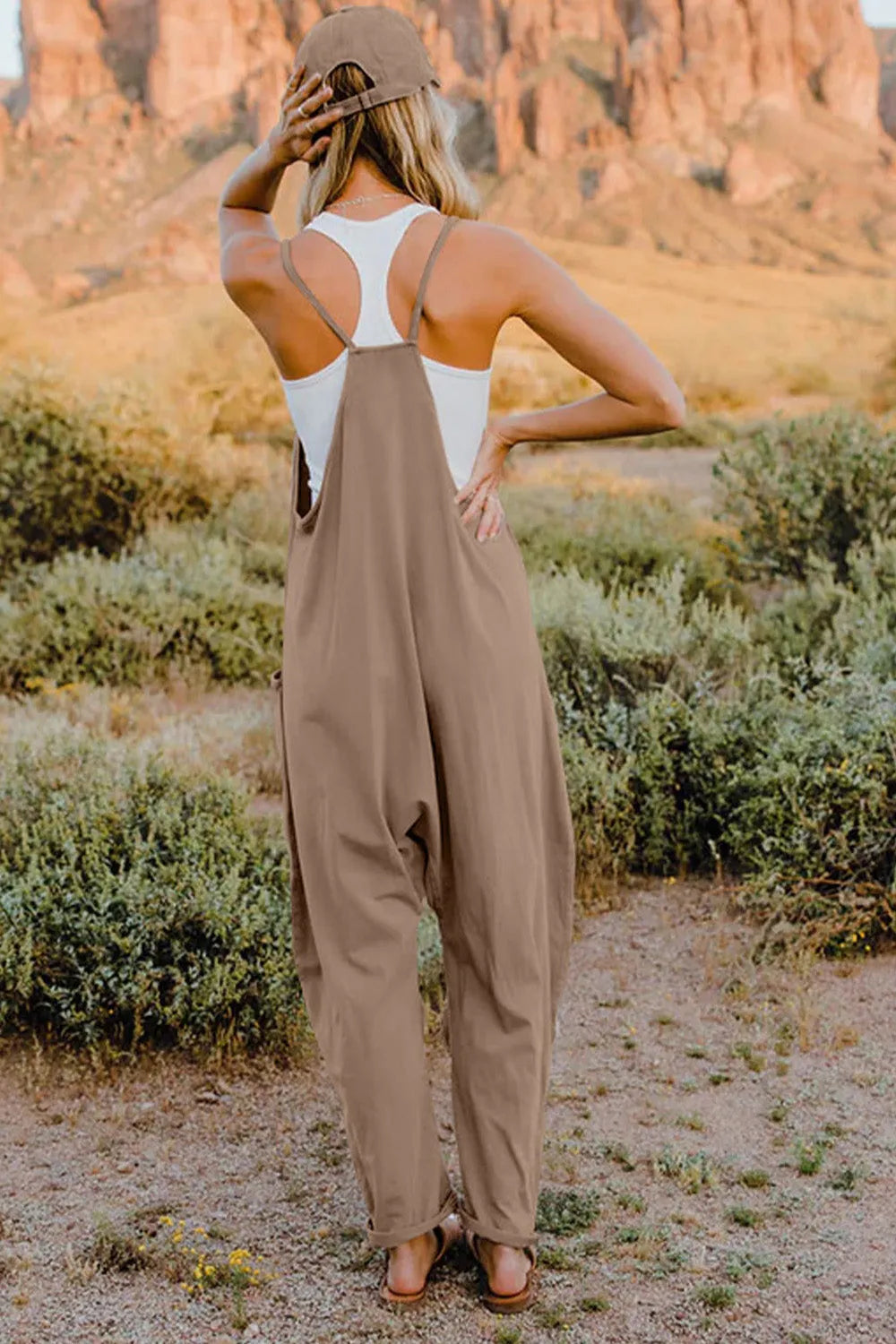 Double Take Full Size V-Neck Sleeveless Jumpsuit with Pockets - Wellen Fashion