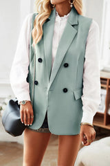 Devine Double-Breasted Sleeveless Blazer - Wellen Fashion