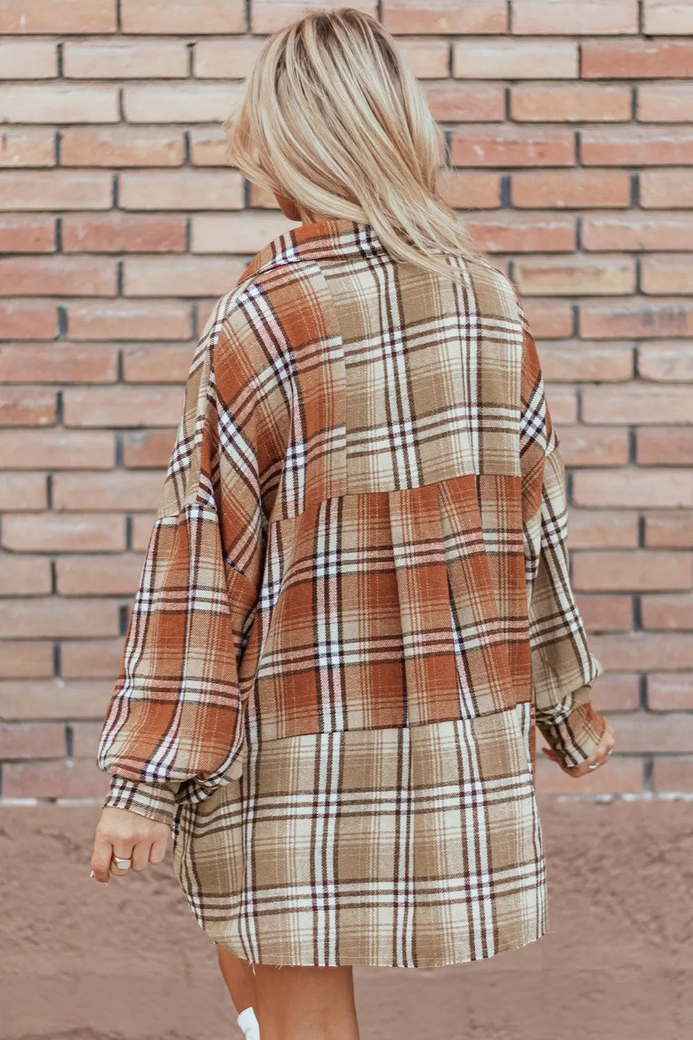 Plaid Snap Down Dropped Shoulder Shacket - Wellen Fashion