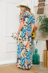 Celeste Full Size Printed Round Neck Short Sleeve Maxi Dress - Wellen Fashion