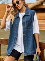 Button Down Denim Vest - Wellen Fashion