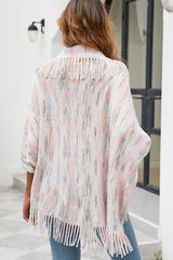 Fringe Detail Printed Poncho - Wellen Fashion