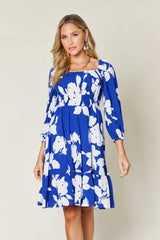 Double Take Full Size Floral Ruffle Hem Smocked Dress with Pockets - Wellen Fashion