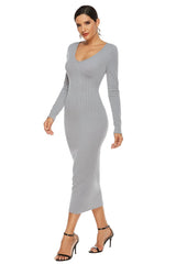 Ribbed Scoop Neck Sweater Dress - Wellen Fashion