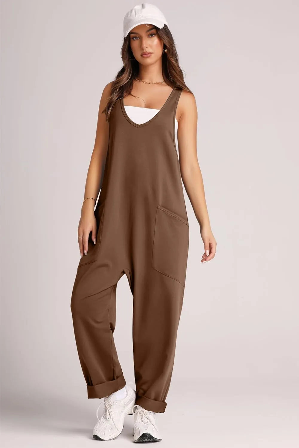 Wide Strap Jumpsuit with Pockets - Wellen Fashion