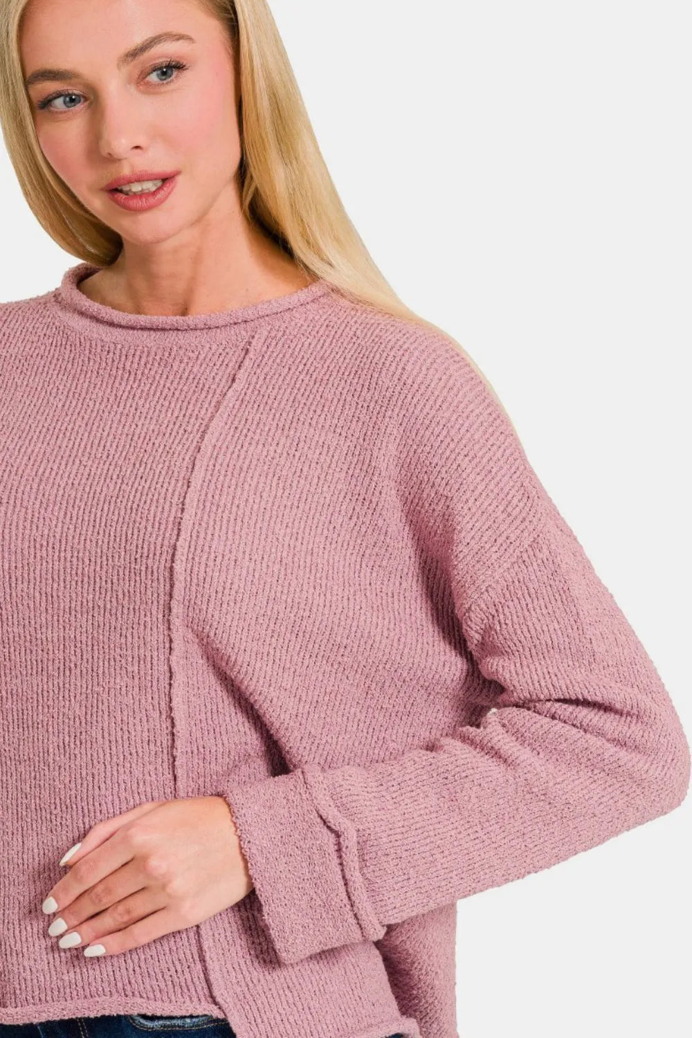 Zenana Asymmetric Hem Drop Shoulder Sweater - Wellen Fashion