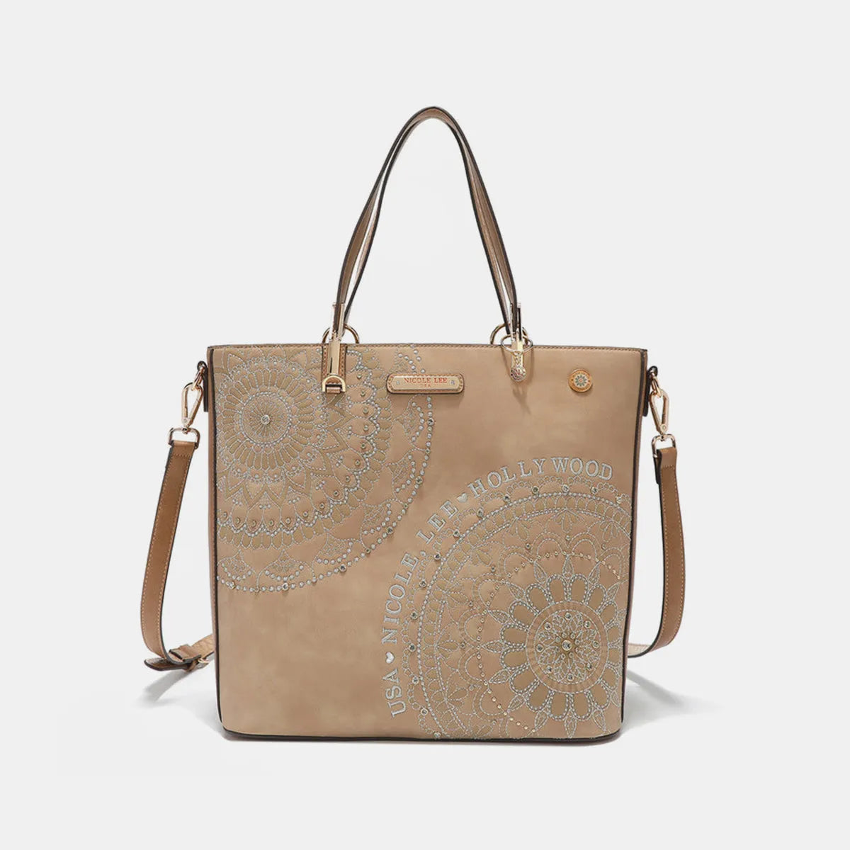 Nicole Lee USA Metallic Stitching Embroidery Inlaid Rhinestone Tote Bag - Wellen Fashion