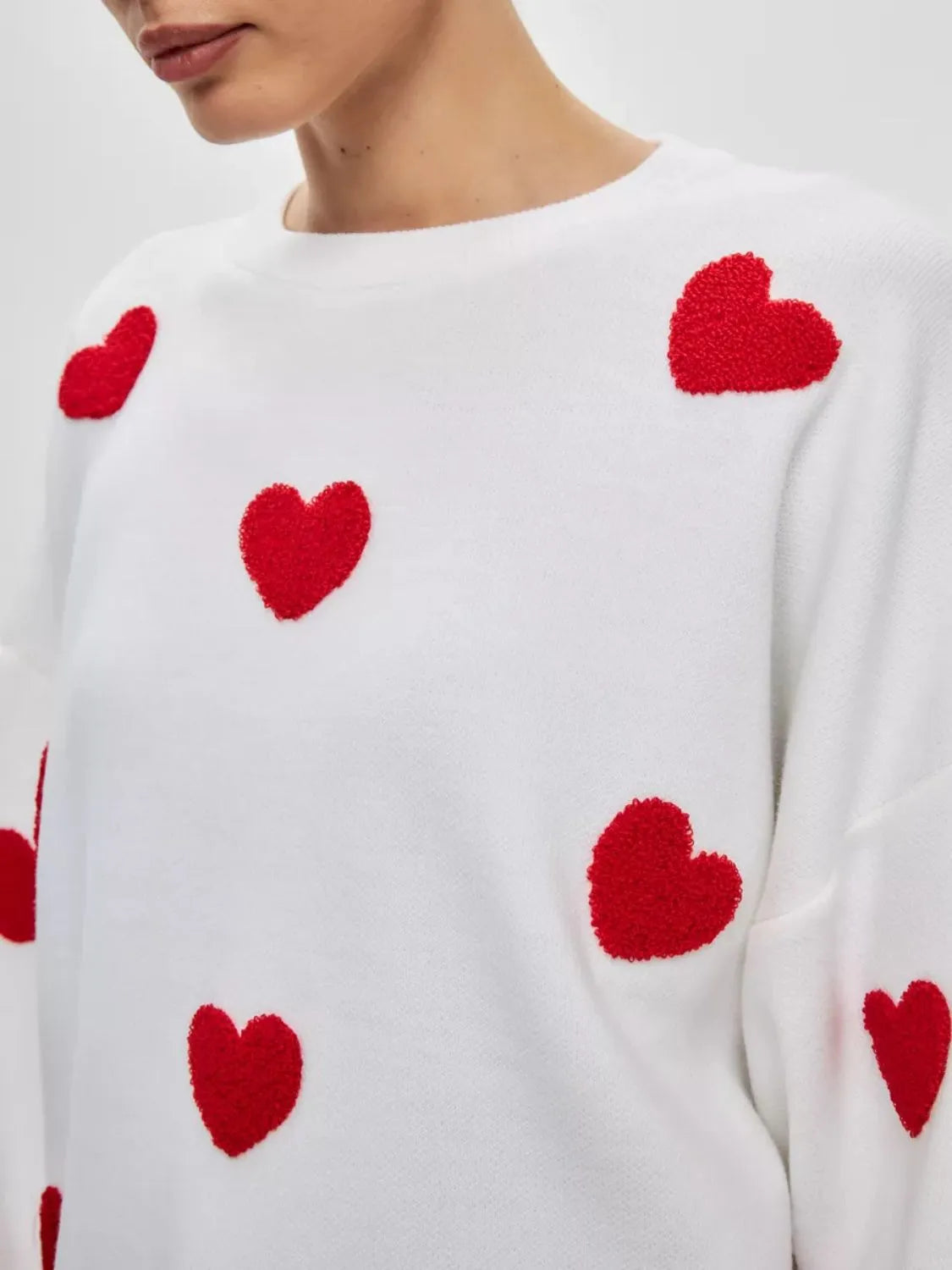 Heart Round Neck Dropped Shoulder Sweater - Wellen Fashion