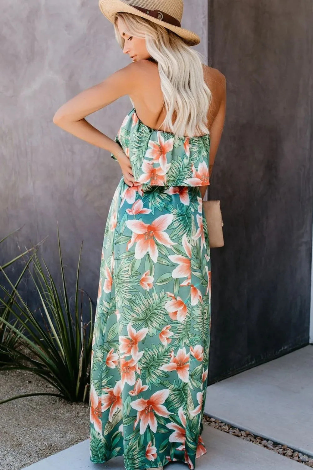 Slit Tropical Sleeveless Tube Dress - Wellen Fashion