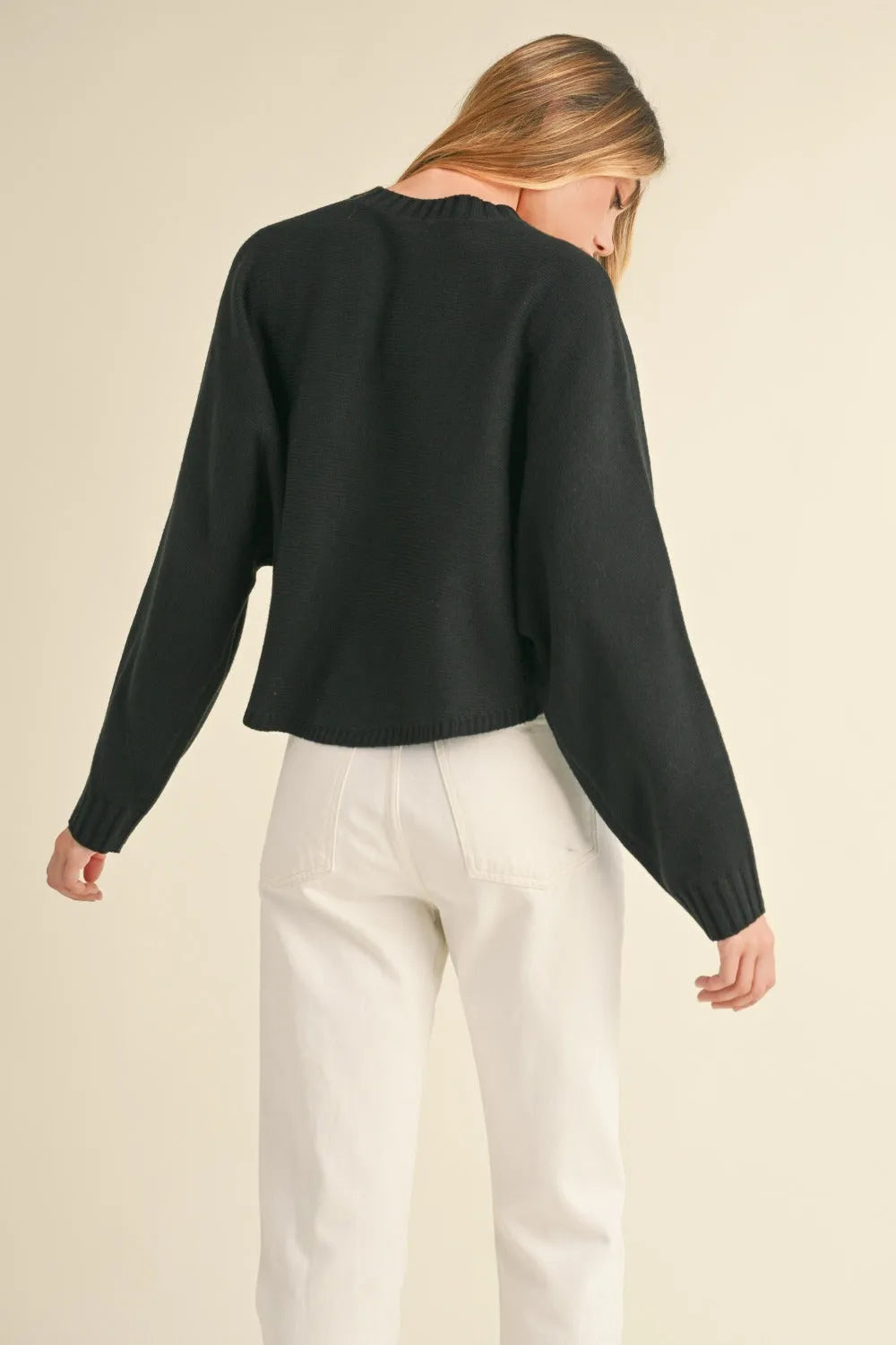 Mable Round Neck Dolman Sleeve Cropped Sweater - Wellen Fashion