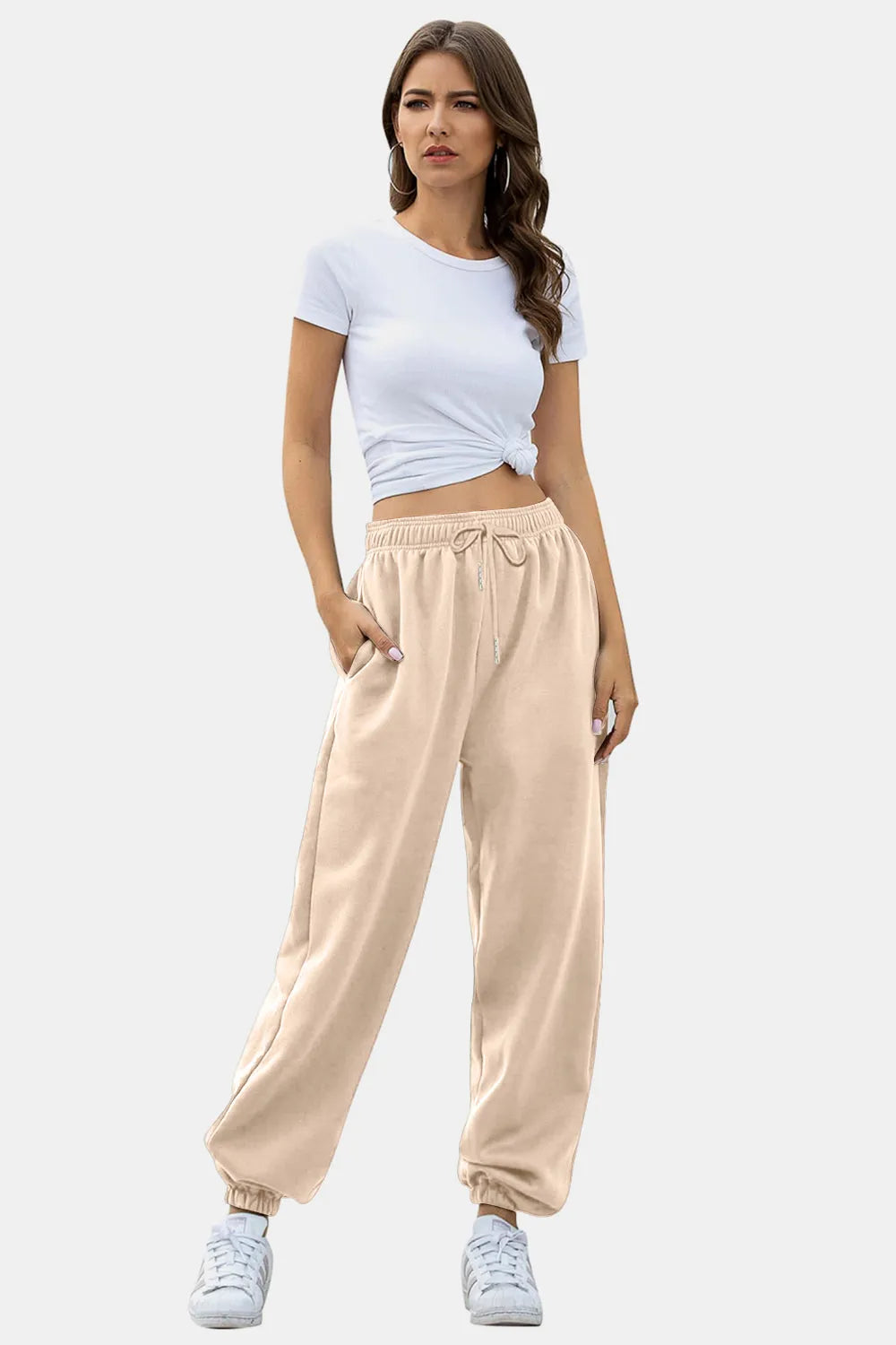 Elastic Waist Joggers with Pockets - Wellen Fashion