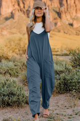 Double Take Full Size V-Neck Sleeveless Jumpsuit with Pockets - Wellen Fashion