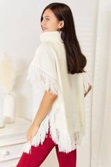 Justin Taylor Turtle Neck Fringe Poncho - Wellen Fashion