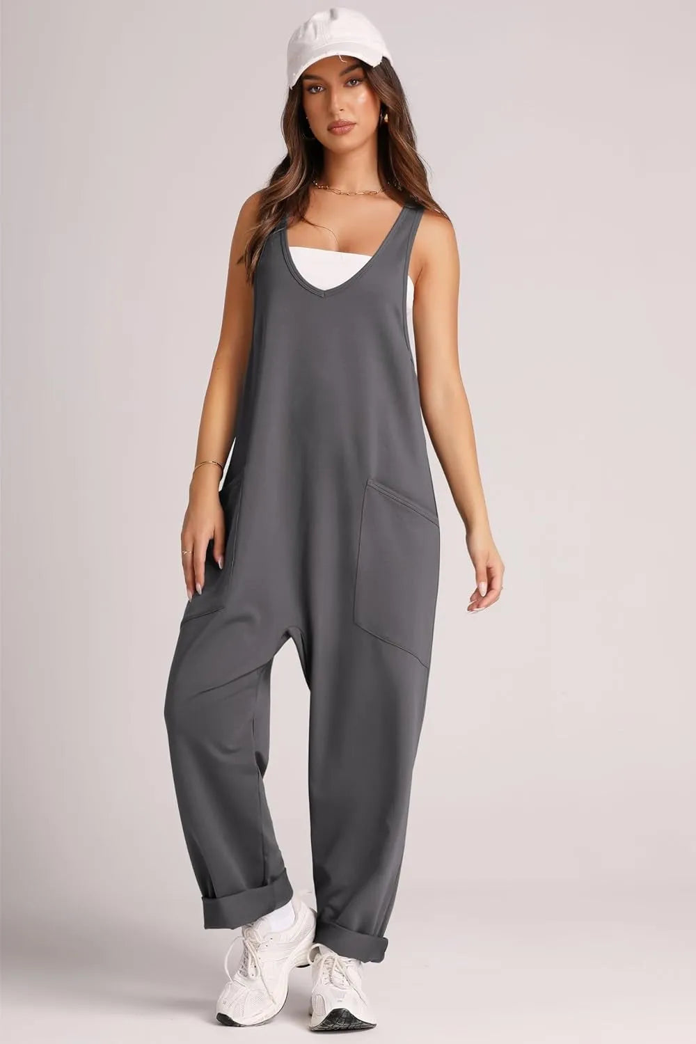 Wide Strap Jumpsuit with Pockets - Wellen Fashion