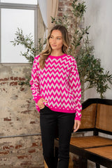 Sew In Love Full Size Wave Stripe Contrast Long Sleeve Sweater - Wellen Fashion