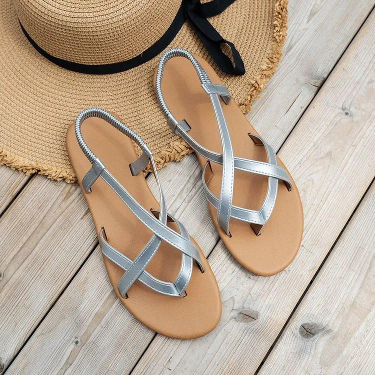 PU Leather Crisscross Flat Sandals - Wellen Fashion