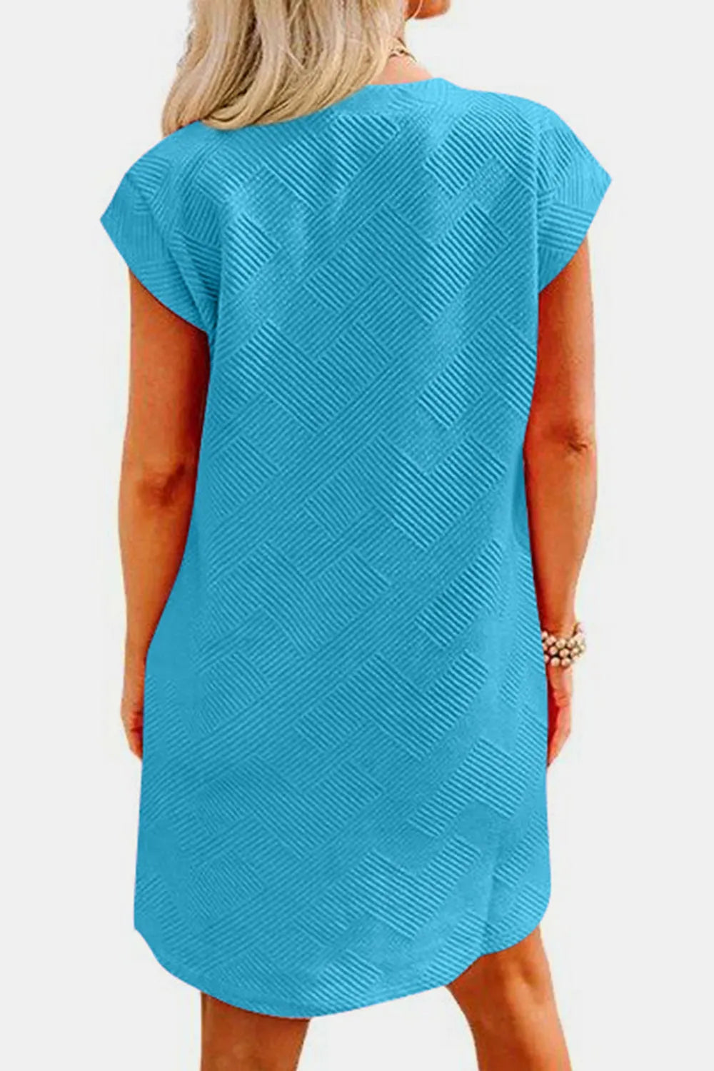 Textured Round Neck Cap Sleeve Dress - Wellen Fashion