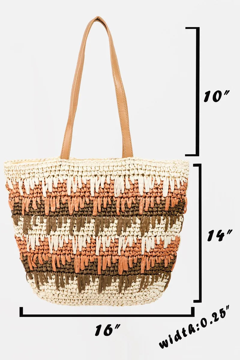 Fame Straw Braided Striped Tote Bag - Wellen Fashion