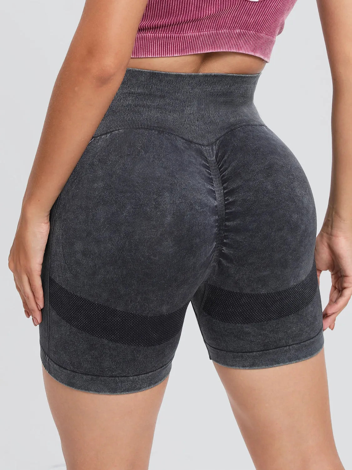 Washed High Waist Active Shorts - Wellen Fashion