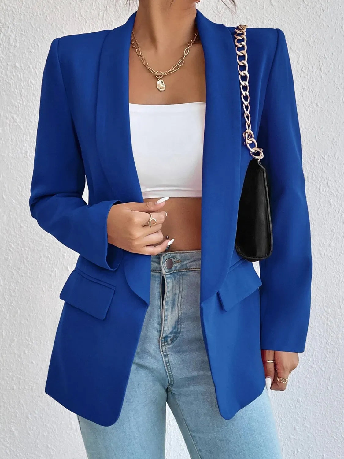 Shawl Collar Long Sleeve Blazer - Wellen Fashion