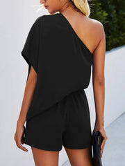 Single Shoulder Batwing Sleeve Romper - Wellen Fashion