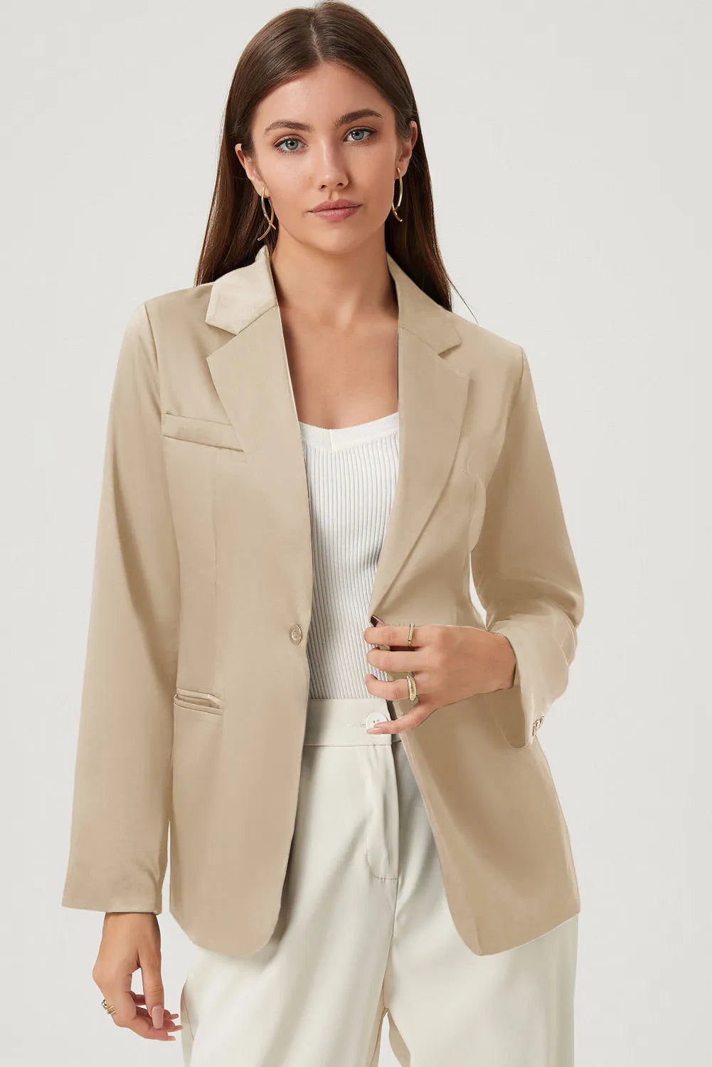 Long Sleeve Lapel Collar Blazer - Wellen Fashion