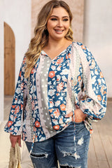 Plus Size Floral Tie Neck Blouse - Wellen Fashion