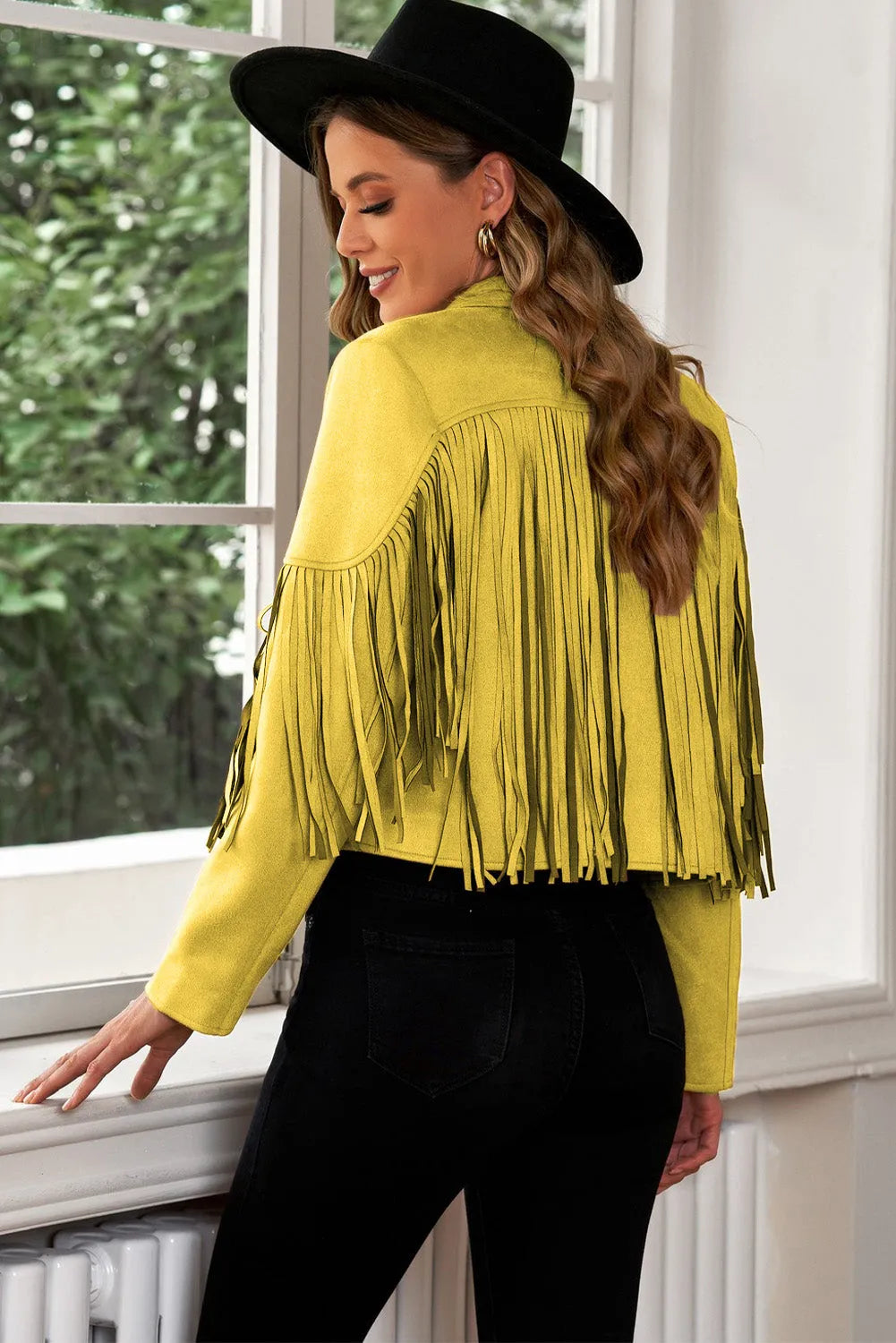 Fringe Trim Lapel Collar Cropped Blazer - Wellen Fashion