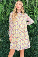 And The Why Floral Mock Neck Flounce Sleeve Dress - Wellen Fashion