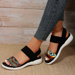 PU Leather Open Toe Low Heel Sandals - Wellen Fashion