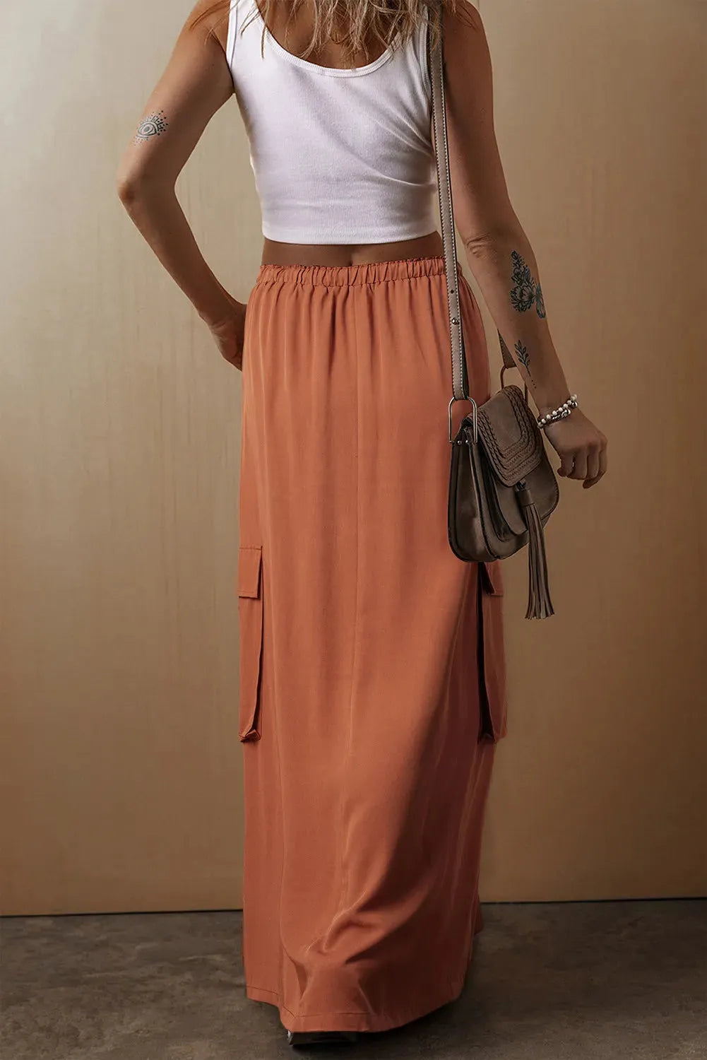 Drawstring Maxi Skirt with Pockets - Wellen Fashion