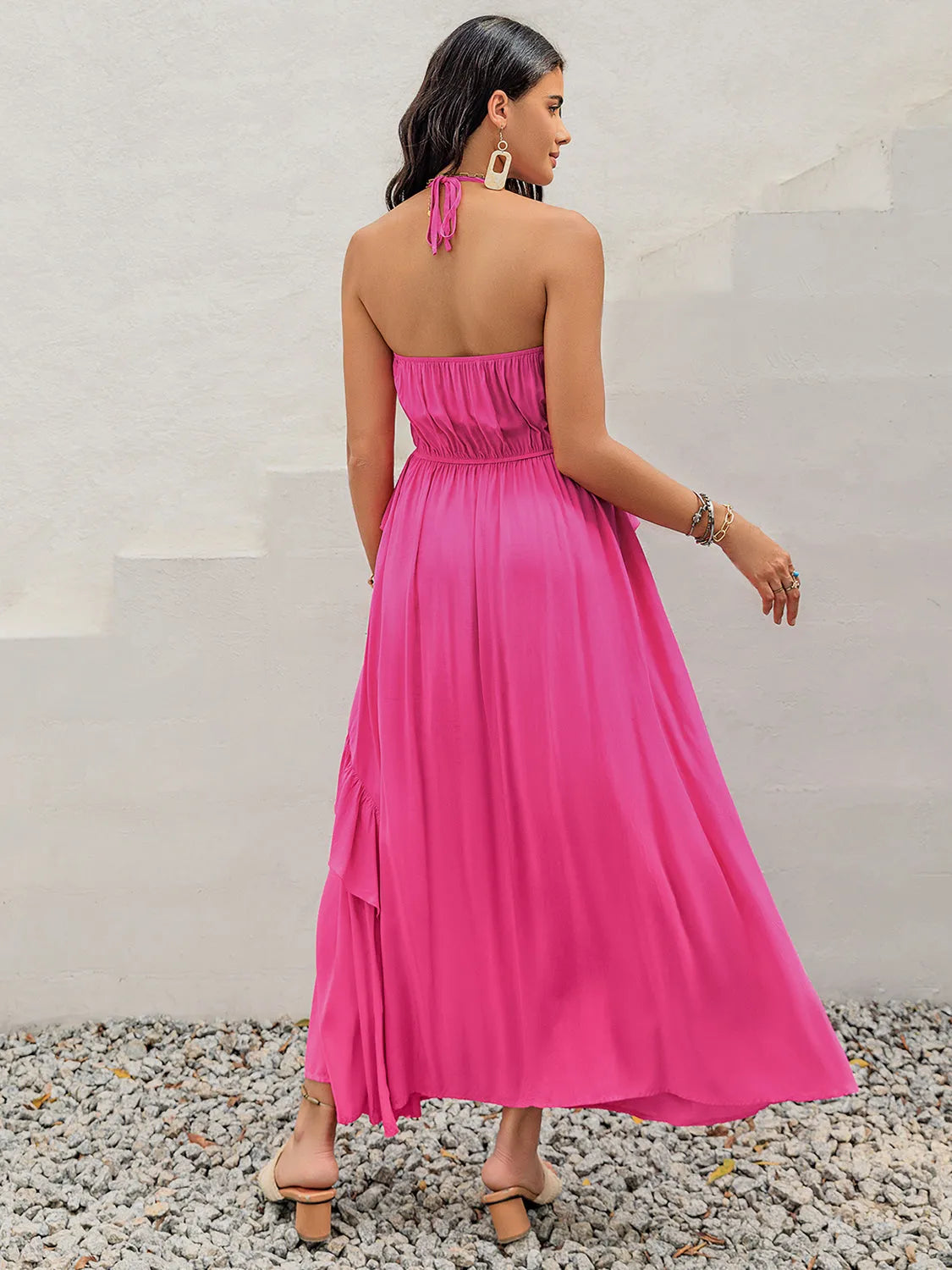 Ruffled Halter Neck Maxi Dress - Wellen Fashion