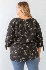 Zenobia Plus Size Floral Round Neck Blouse - Wellen Fashion