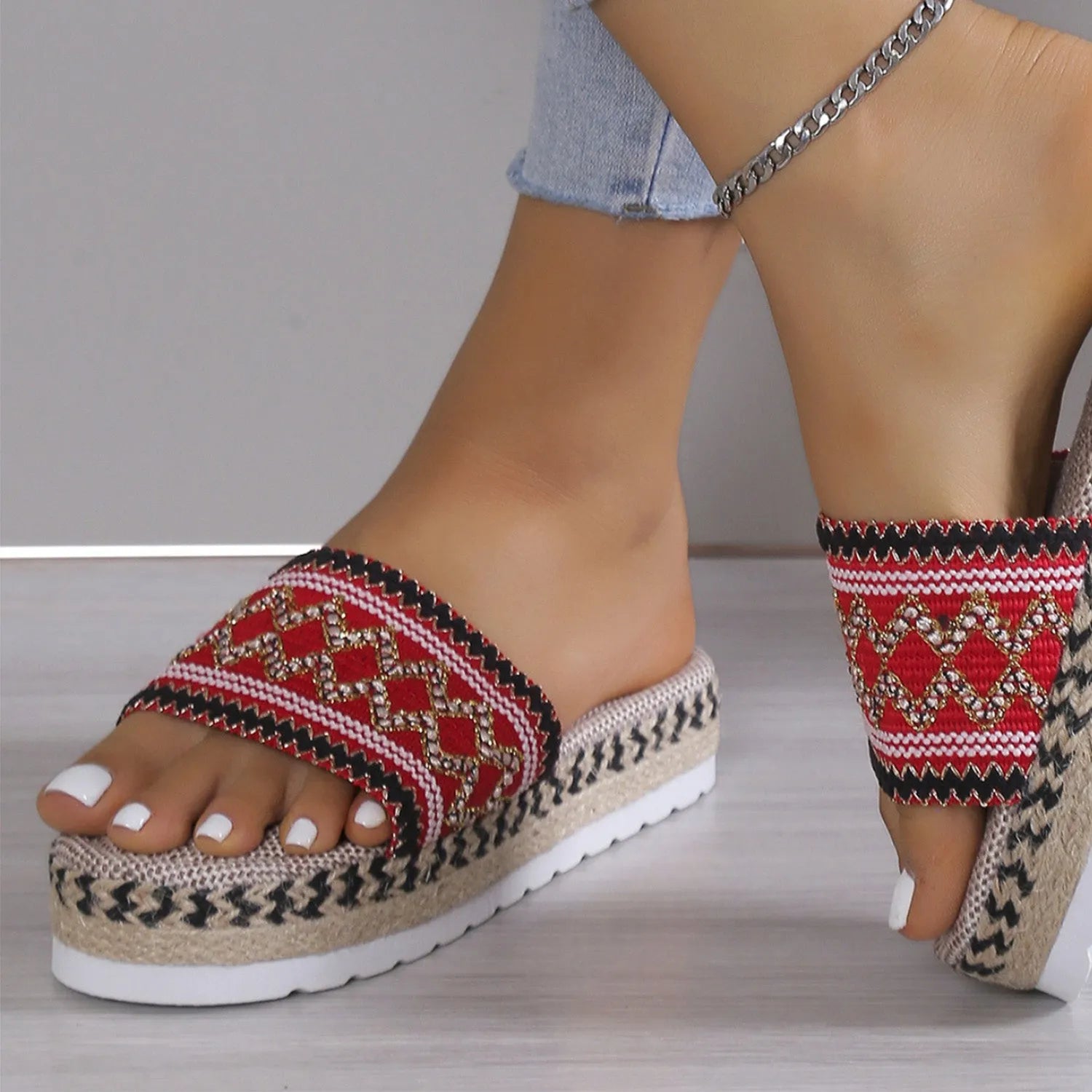 Geometric Weave Platform Sandals - Wellen Fashion