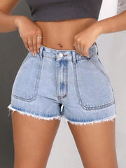 Raw Hem Pocketed Denim Shorts - Wellen Fashion