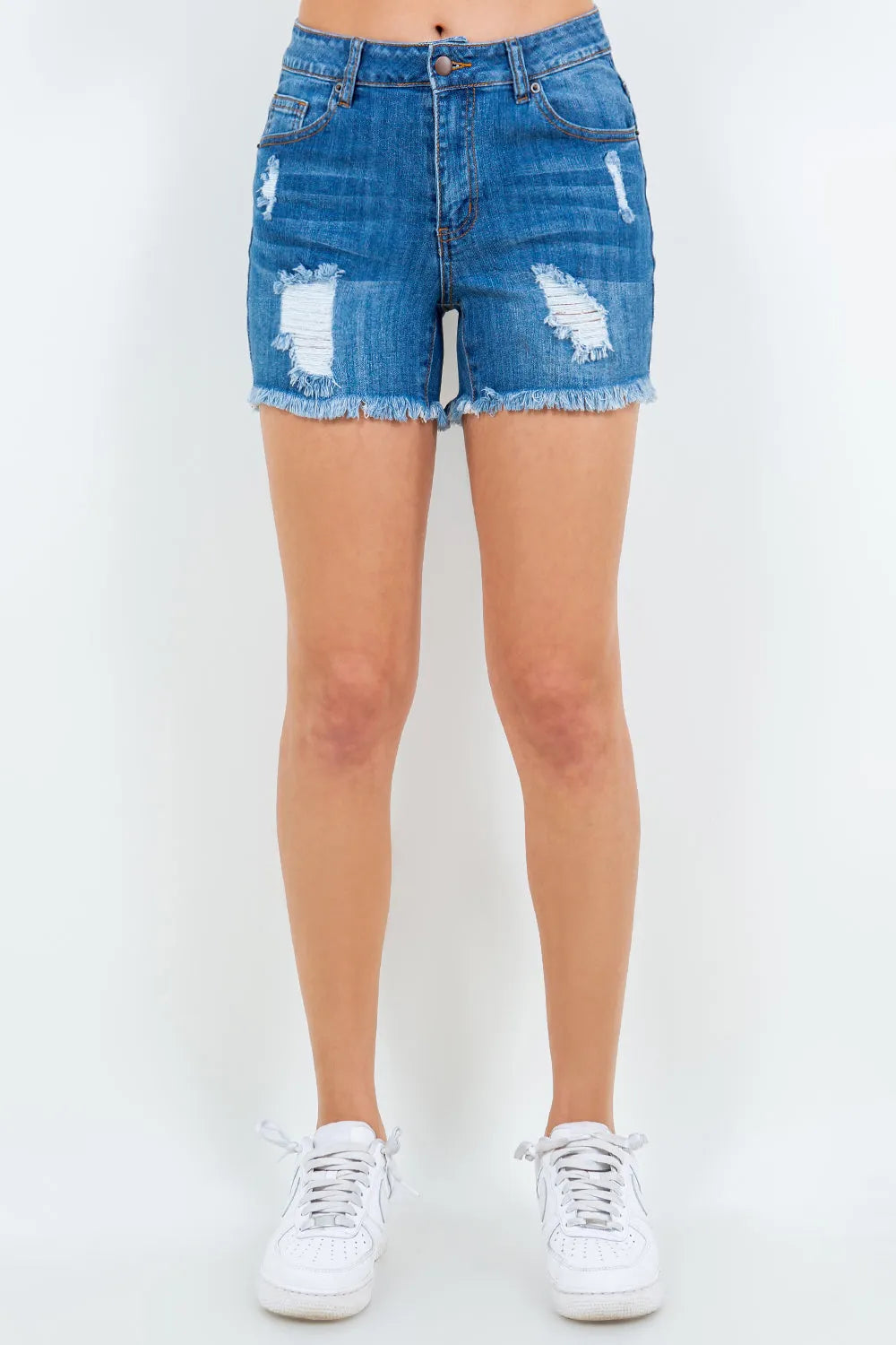 American Bazi High Waist Distressed Frayed Denim Shorts - Wellen Fashion