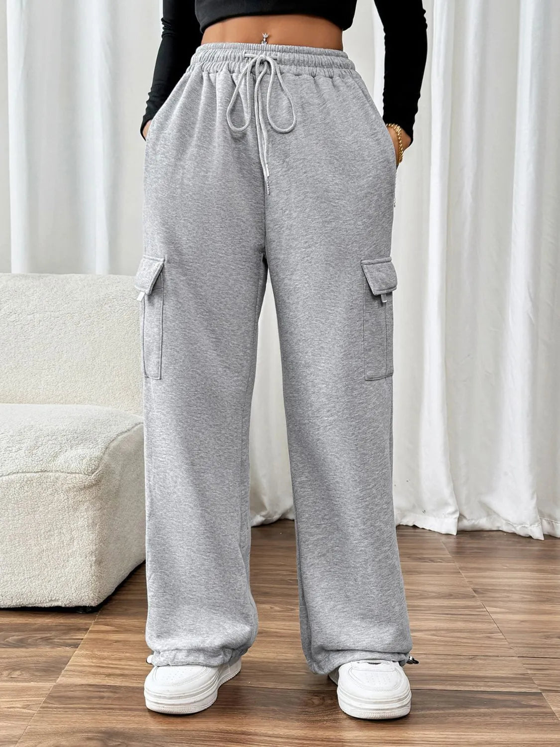 Perfee Drawstring Elastic Waist Joggers with Pockets - Wellen Fashion