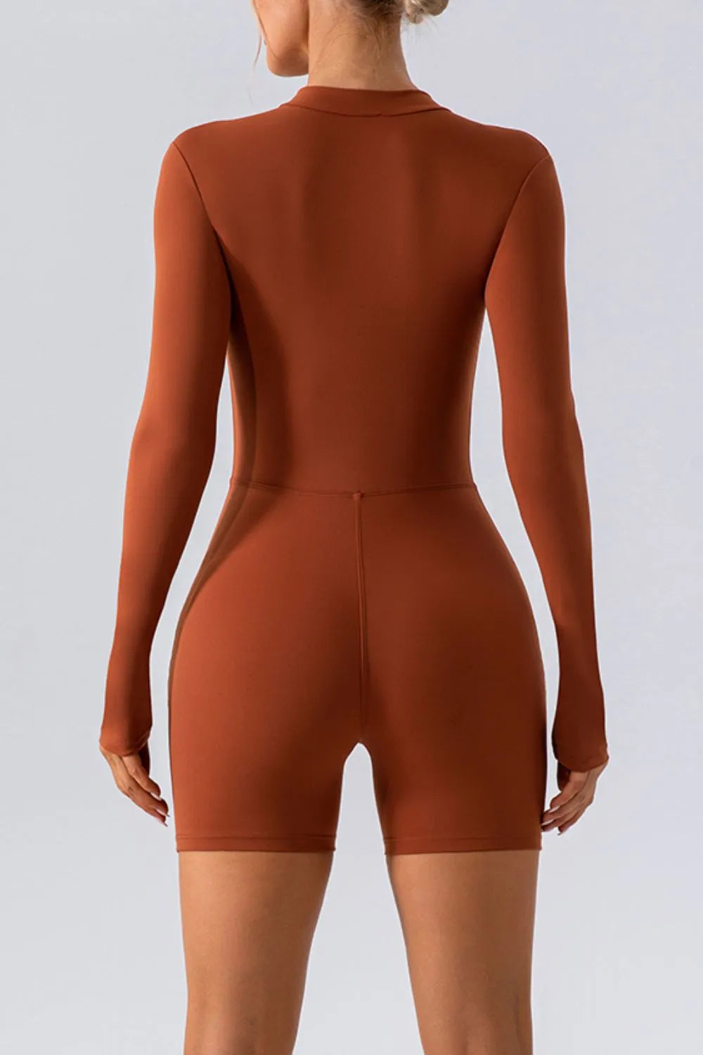 Half Zip Long Sleeve Active Romper - Wellen Fashion