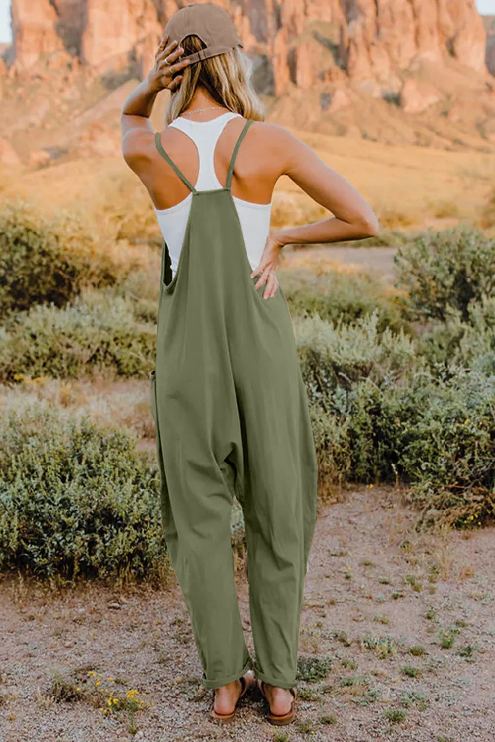 Double Take Full Size V-Neck Sleeveless Jumpsuit with Pockets - Wellen Fashion