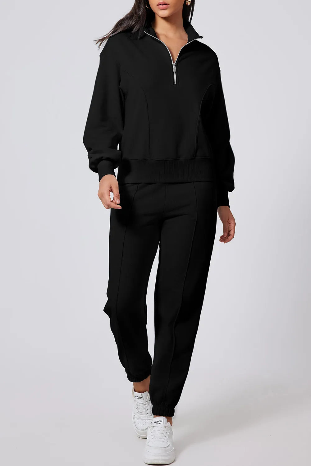 Half Zip Long Sleeve Top and Joggers Active Set - Wellen Fashion