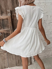 Eyelet Ruffled Cap Sleeve Mini Dress - Wellen Fashion