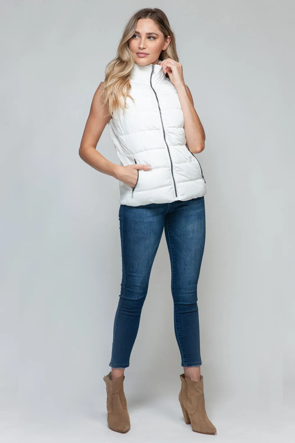 Snobbish Zip Up Turtleneck Vest with Pockets - Wellen Fashion