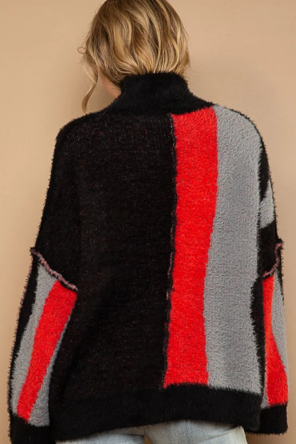 POL Turtleneck Color Block Fringe Detail Sweater - Wellen Fashion