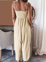 Full Size Smocked Spaghetti Strap Wide Leg Jumpsuit - Wellen Fashion