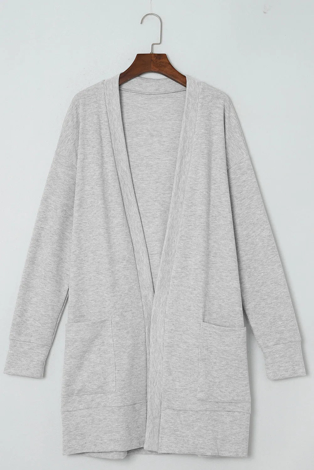 Pocketed Open Front Long Sleeve Cardigan - Wellen Fashion