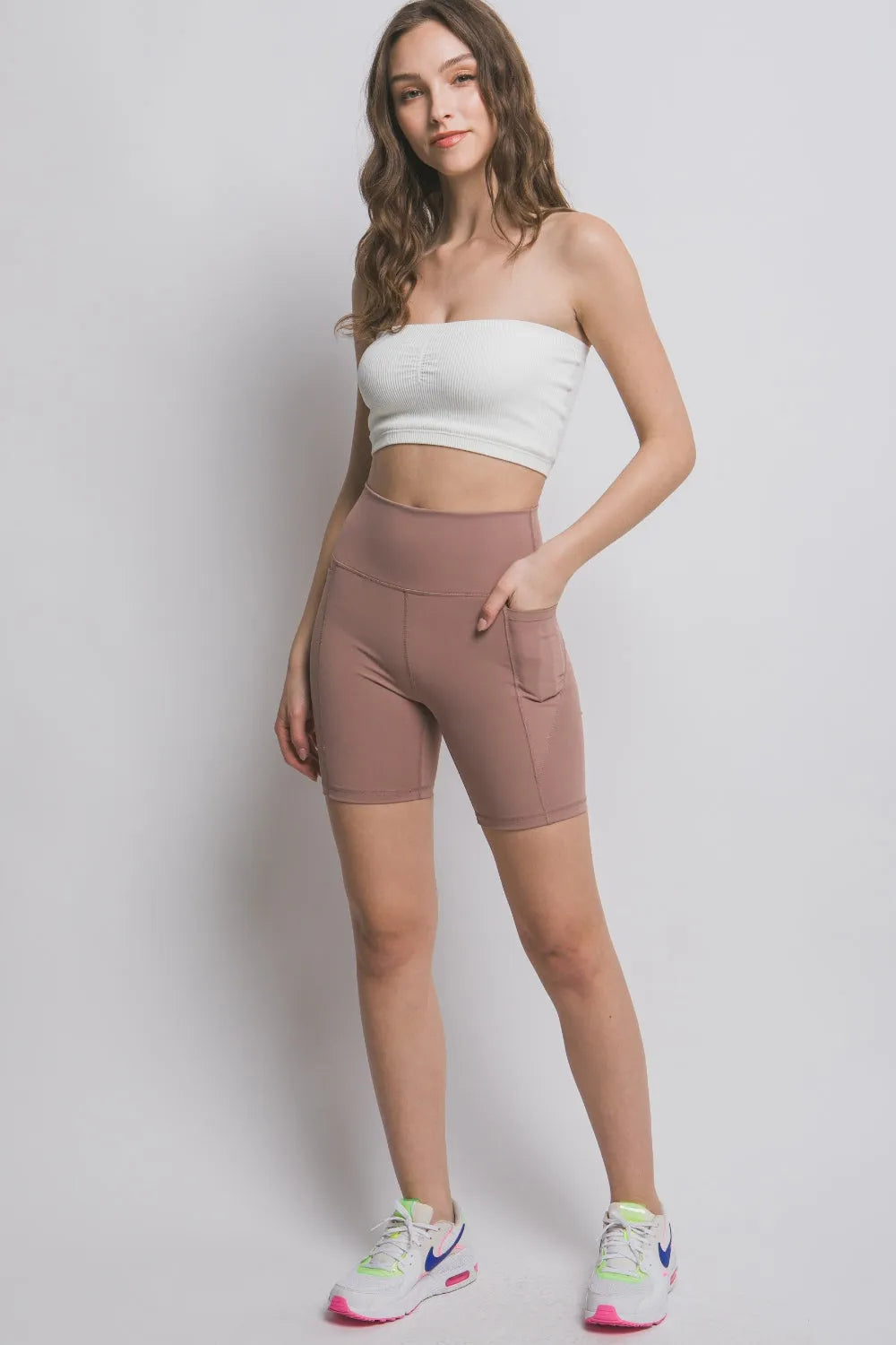 Love Tree High Waist Seam Detail Active Shorts - Wellen Fashion