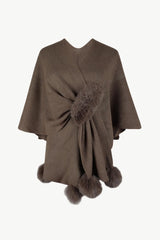 Surplice Neck Pom-Pom Trim Poncho - Wellen Fashion