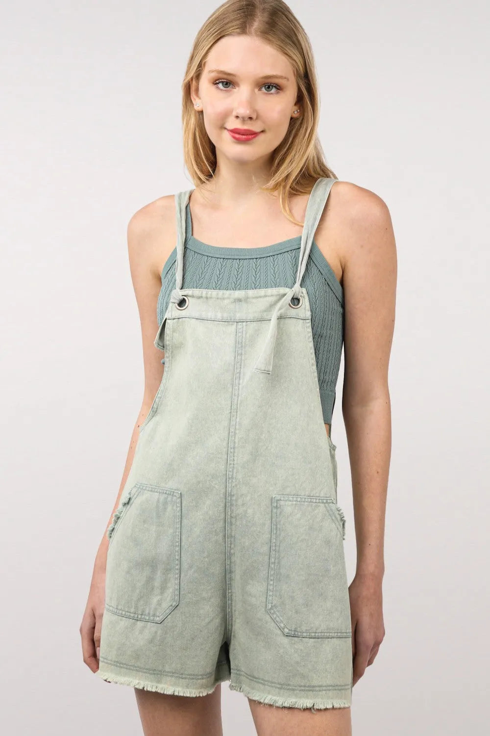 VERY J Washed Frayed Hem Denim Overall - Wellen Fashion